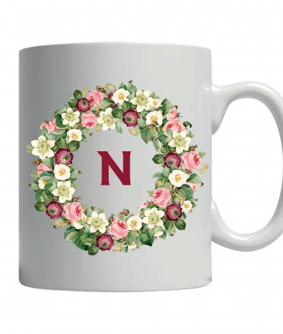 Personalised Name in Flower Ring White Ceramic Coffee Mug